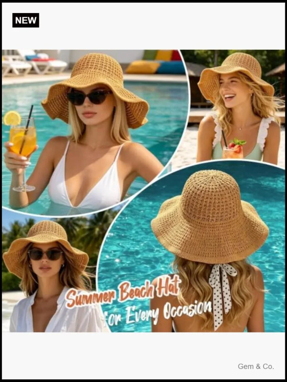 Straw Bucket Sun Hat UV Protection Foldable Packable Travel Beach
